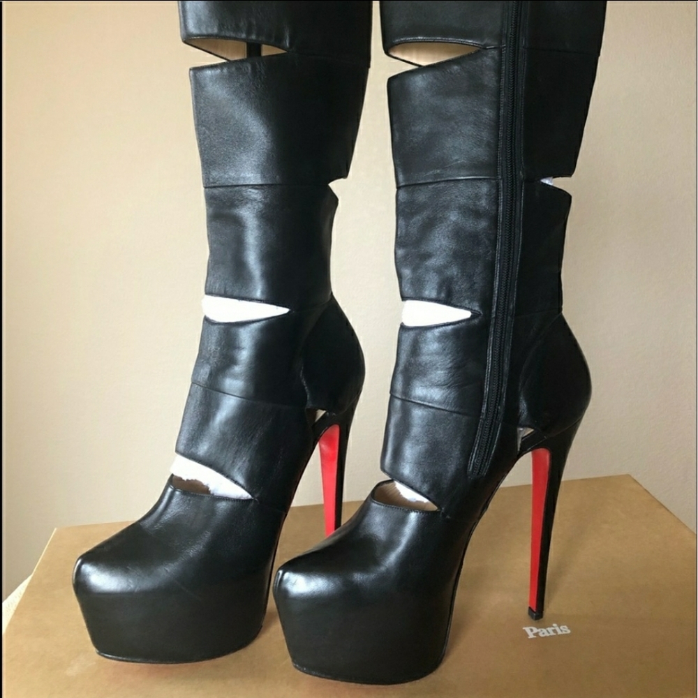 Christian Louboutin Black Platform Cut-out Boots - Picture 1 of 7